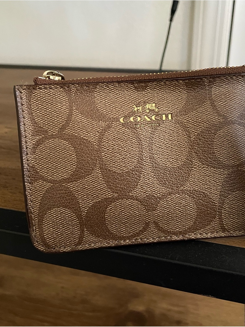 Coach Brown Signature Zip Pouch with Gold Logo